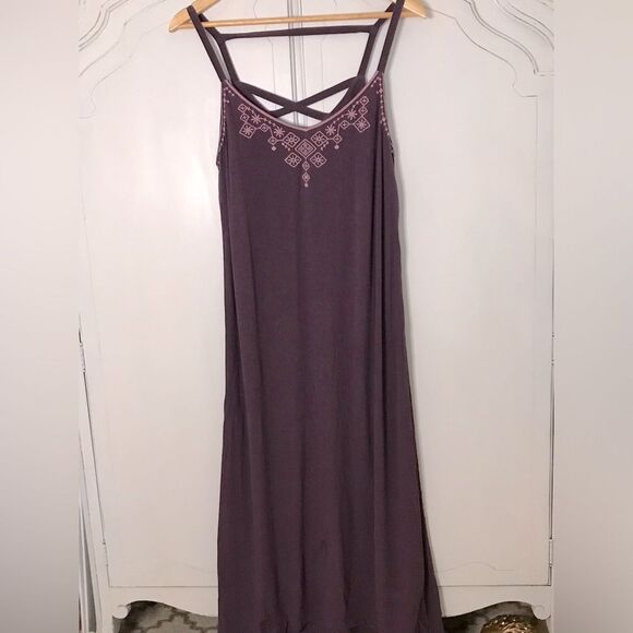 Sonoma purple high low pink embroidered maxi sundress crinkle fabric size L - Picture 1 of 5